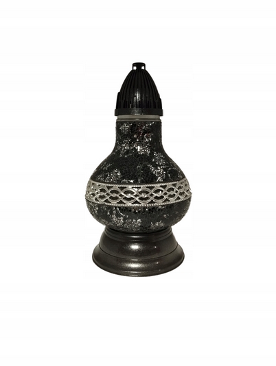Premium Lampka Cmentarna Czarno-Srebrna